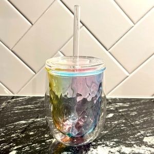 Iridescent Small Plastic Tumbler with Straw